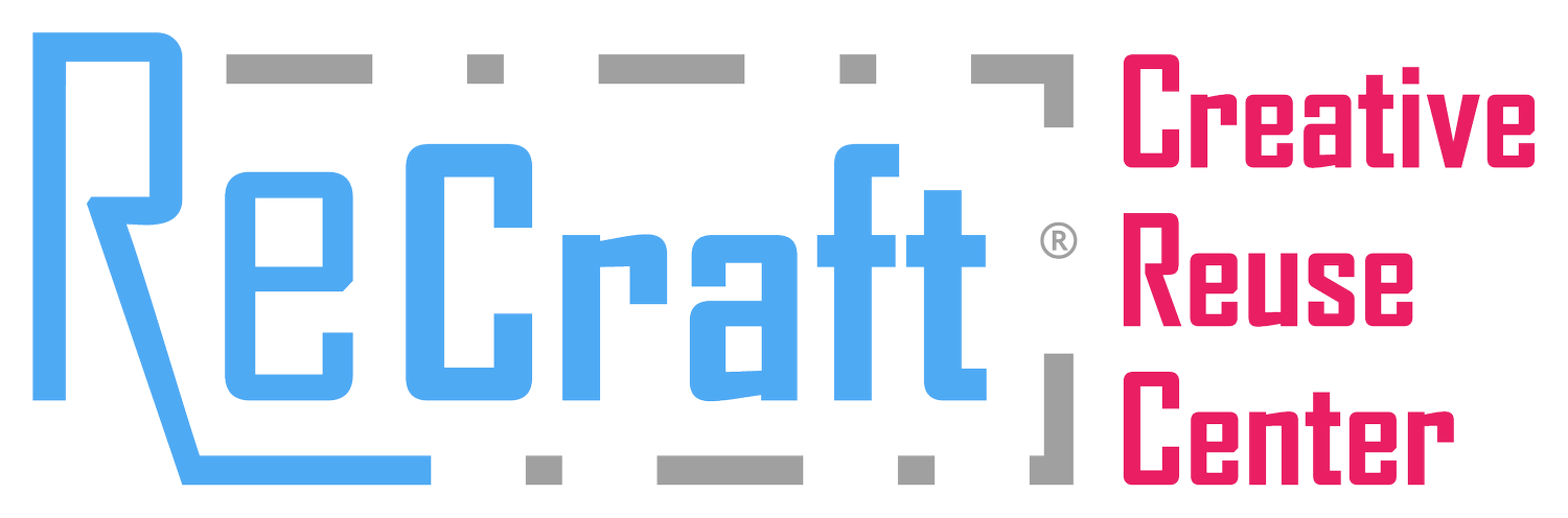Auto-generated description: A logo displays the text ReCraft Creative Reuse Center with ReCraft in blue and the rest in pink.